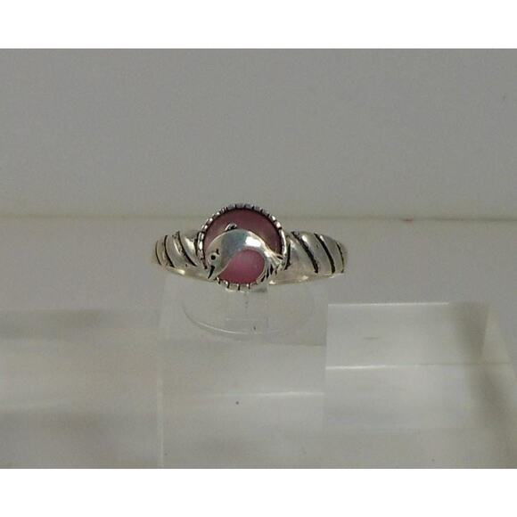 925 Sterling Silver Pink Cat's Eye Dolphin Ring NOS Size 9 Vintage Chrysoberyl - Picture 6 of 9